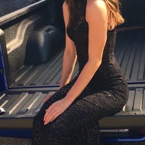 Black lace prom dress